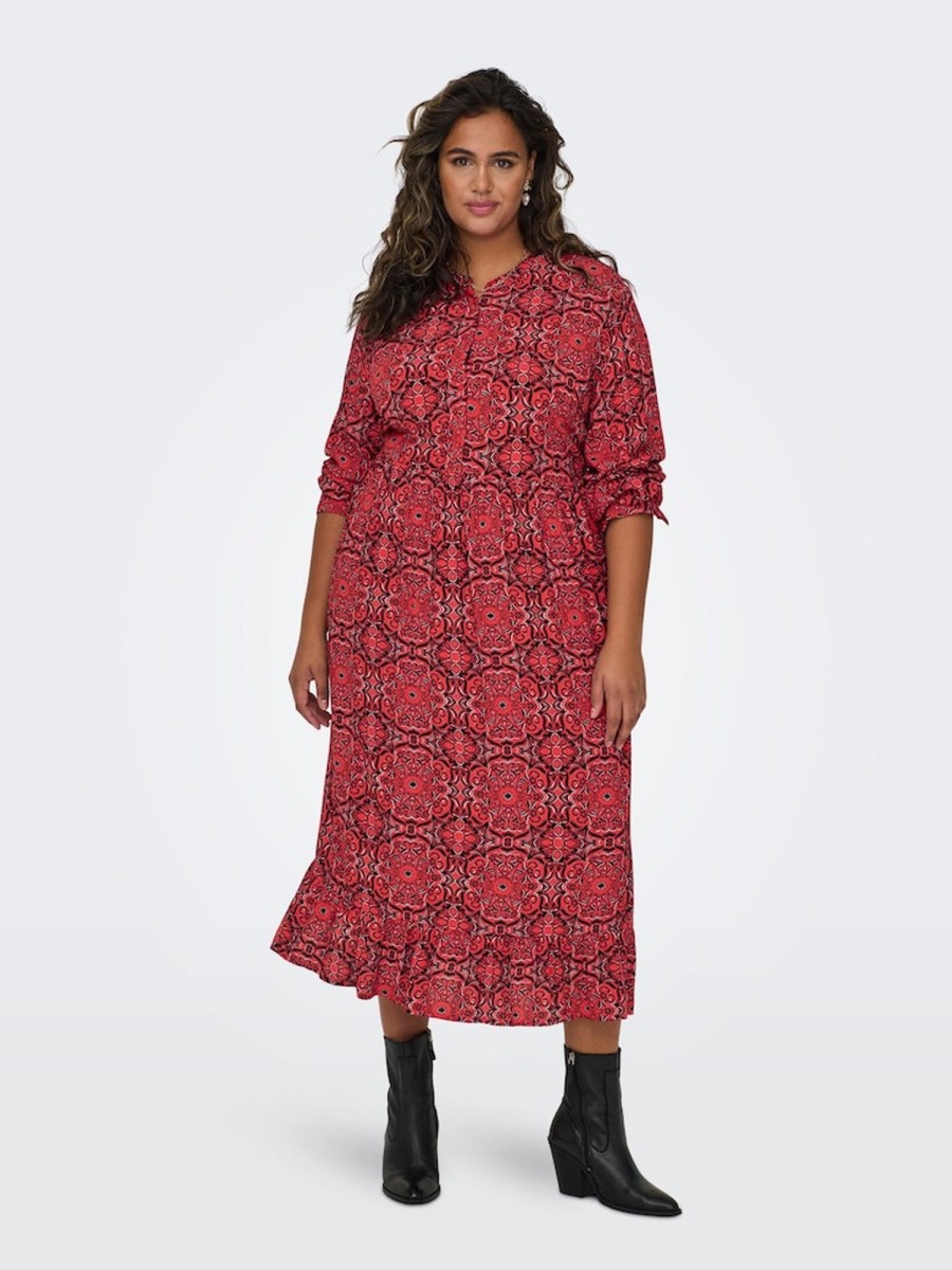 Overdele ONLY CARMAKOMA | Cargroa Life Ls Calf Dress Poppy Red Graphic Tile