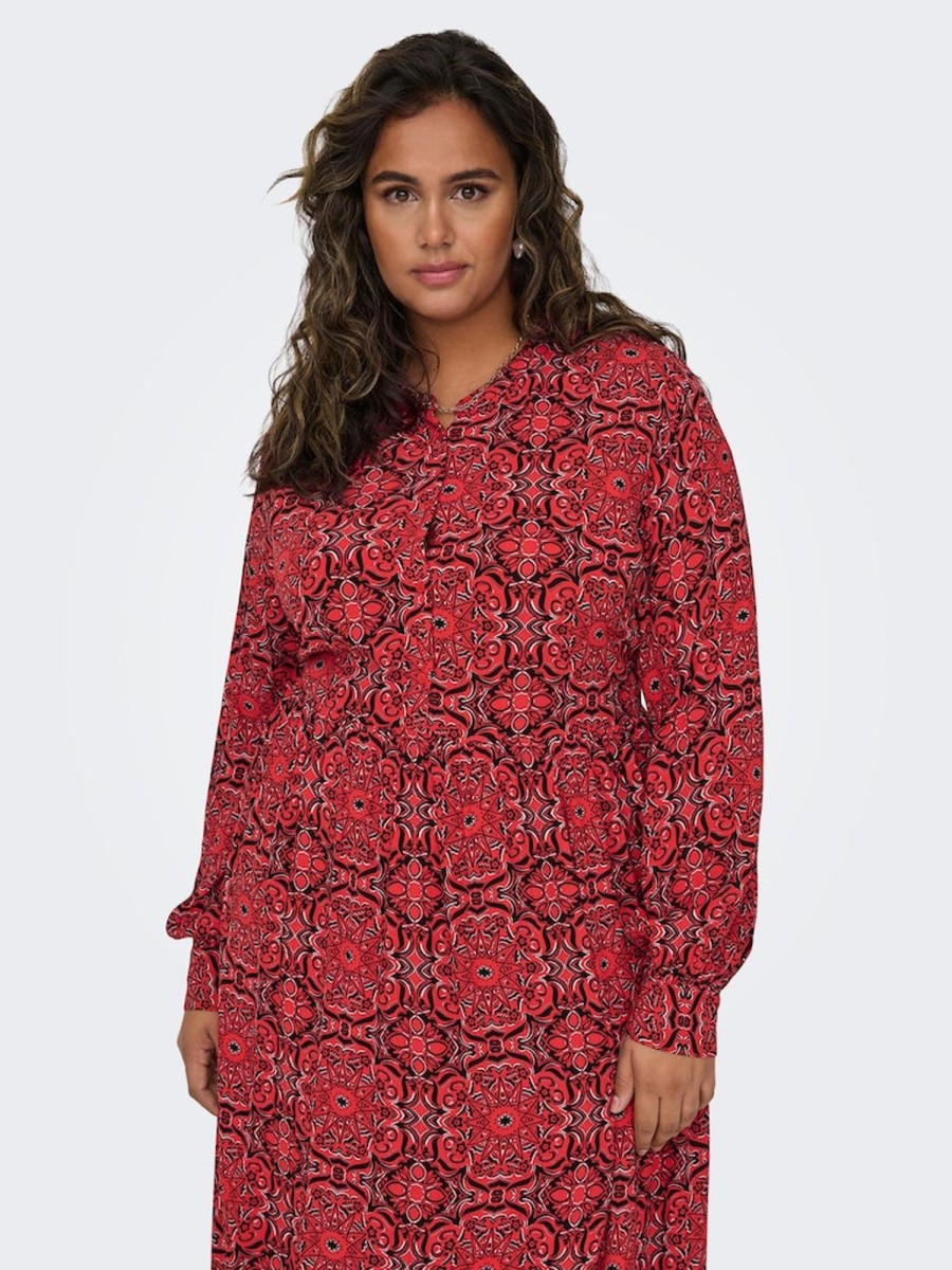 Overdele ONLY CARMAKOMA | Cargroa Life Ls Calf Dress Poppy Red Graphic Tile