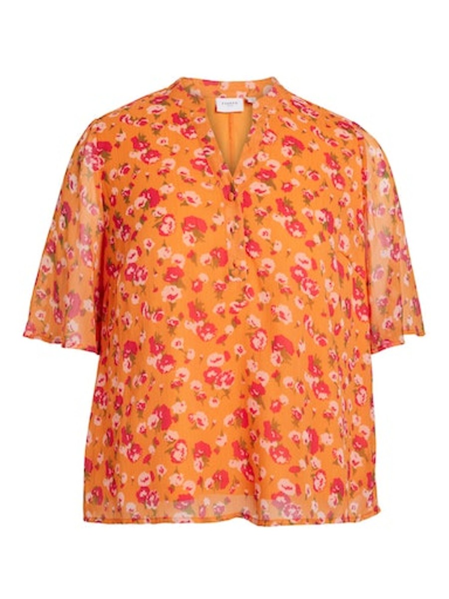 Overdele EVOKED VILA | Vifalia 2/4 Button Top Autumn Sunset Evangeline