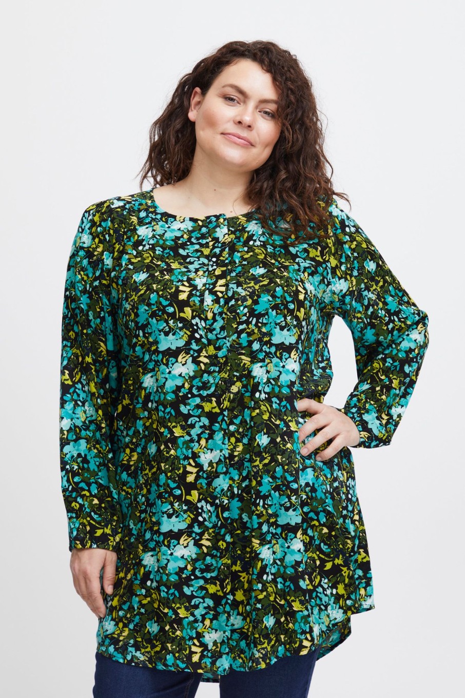 Overdele Fransa Plus Size Selection | Fpkiki Tunika Porcelain Green Mix Ma23 2B