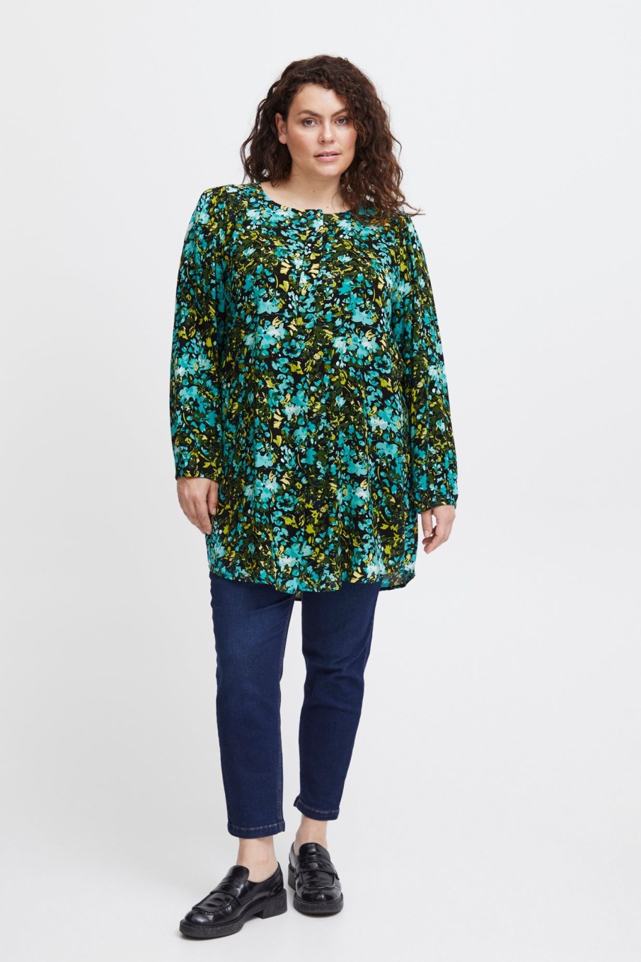 Overdele Fransa Plus Size Selection | Fpkiki Tunika Porcelain Green Mix Ma23 2B