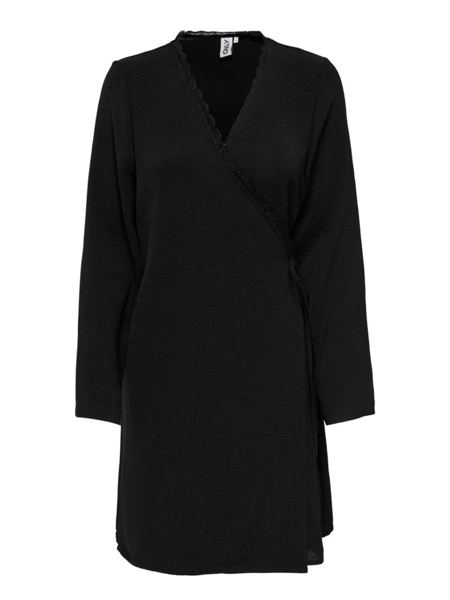 Overdele ONLY CURVE | Oncmette Ls Lace Wrap Dress Wvn Black