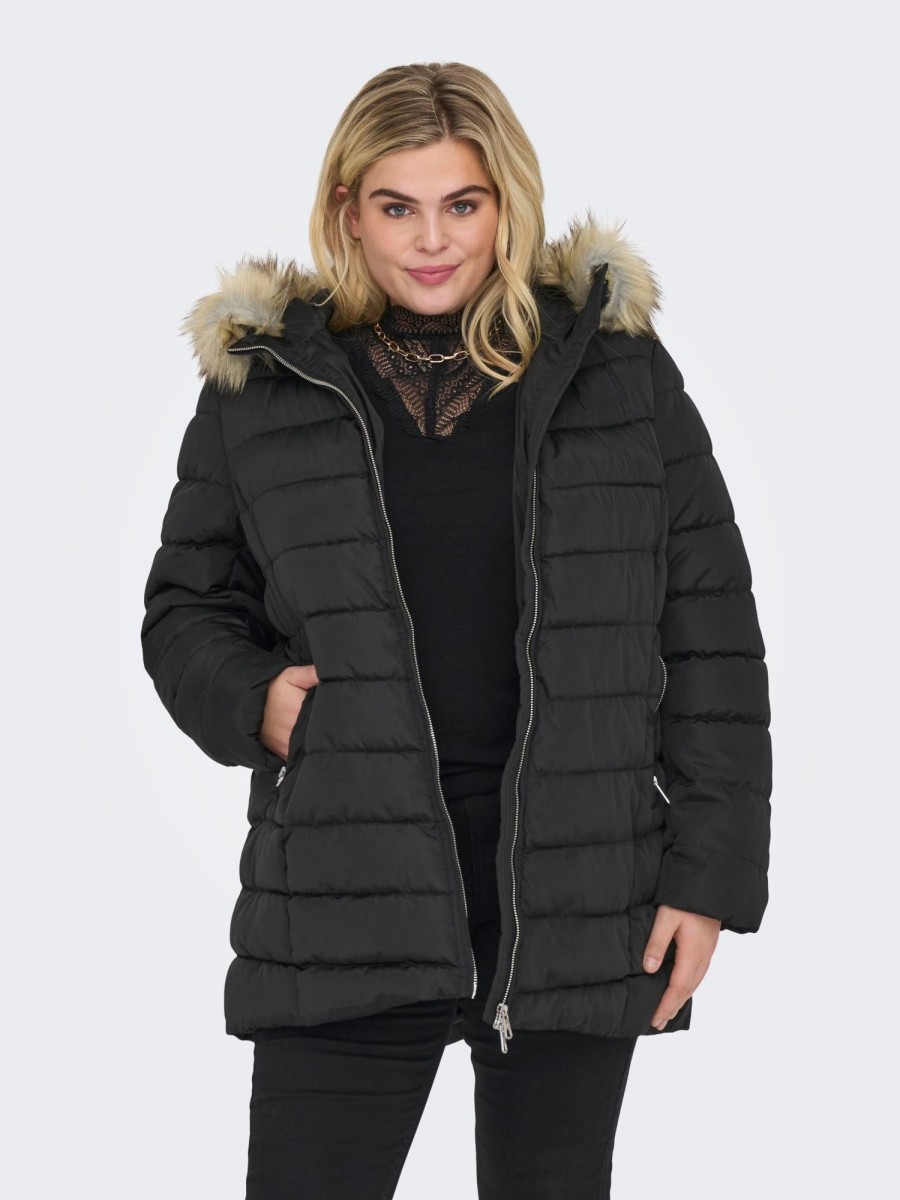 Overdele ONLY CARMAKOMA | Carnewellan Quilt Hood Fur Coat Life Otw Black Nature Fur