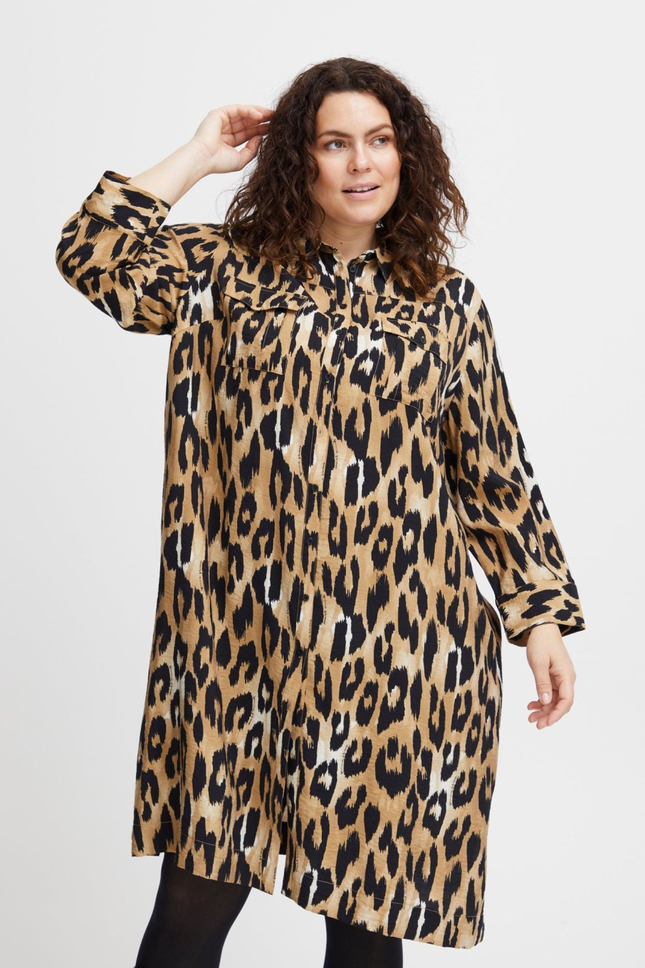 Overdele Fransa Plus Size Selection | Fpleoni Dress Tiger'S Eye Mix Ma23 Leo