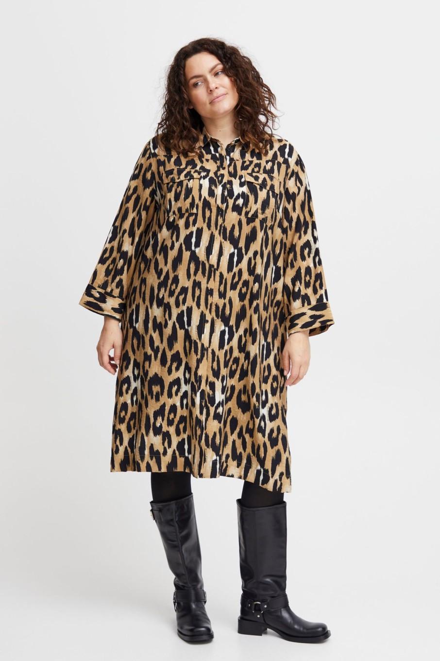 Overdele Fransa Plus Size Selection | Fpleoni Dress Tiger'S Eye Mix Ma23 Leo