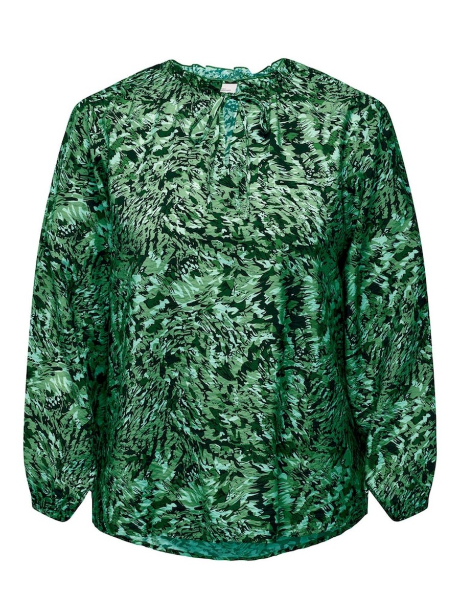 Overdele ONLY CARMAKOMA | Carelvira L/S String Top Green Bee Electric Animal