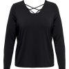 Overdele ONLY CURVE | Oncreba L/S Cross Back Top Jrs Black