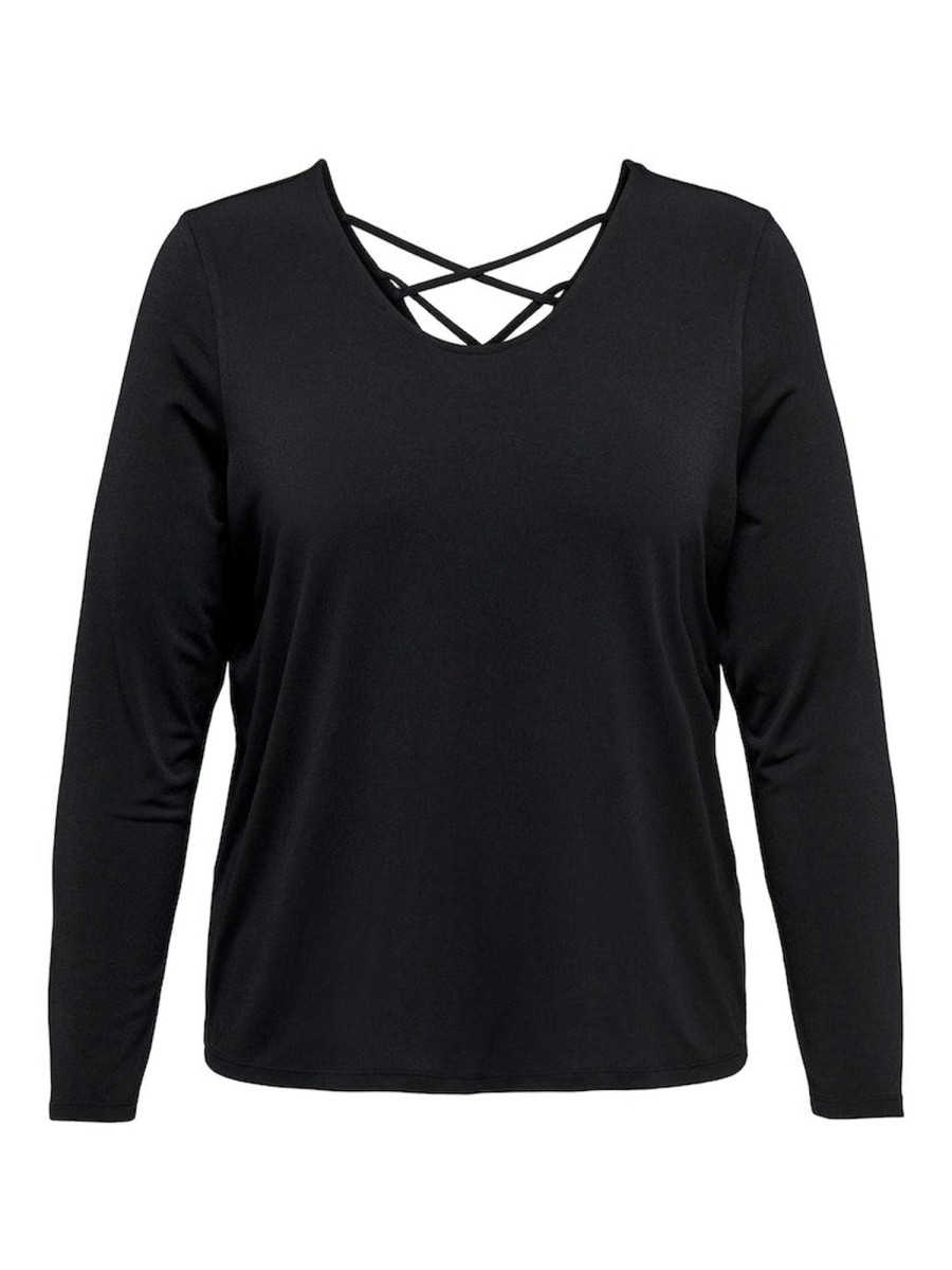 Overdele ONLY CURVE | Oncreba L/S Cross Back Top Jrs Black