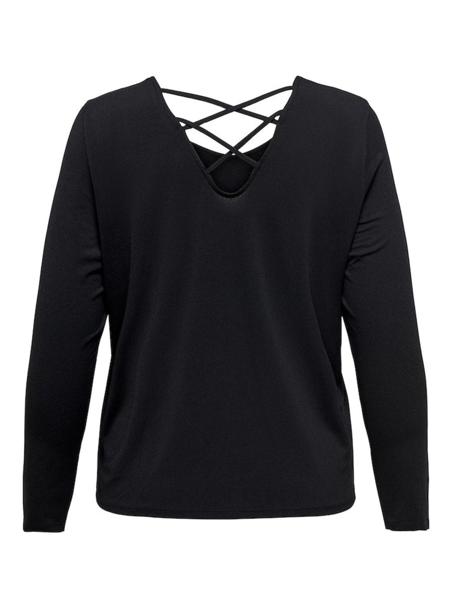 Overdele ONLY CURVE | Oncreba L/S Cross Back Top Jrs Black