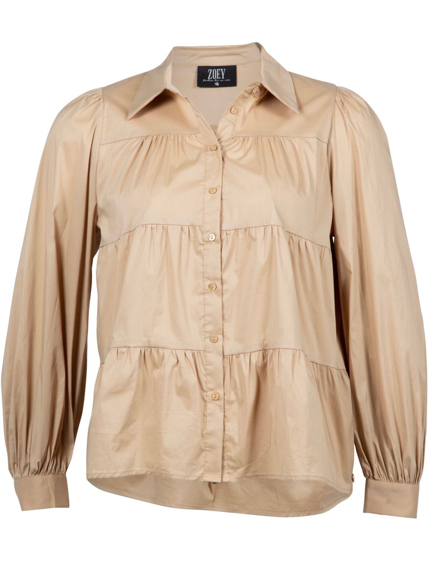 Overdele ZOEY | Poplin Long Sleeve Shirt 240 Wet Sand