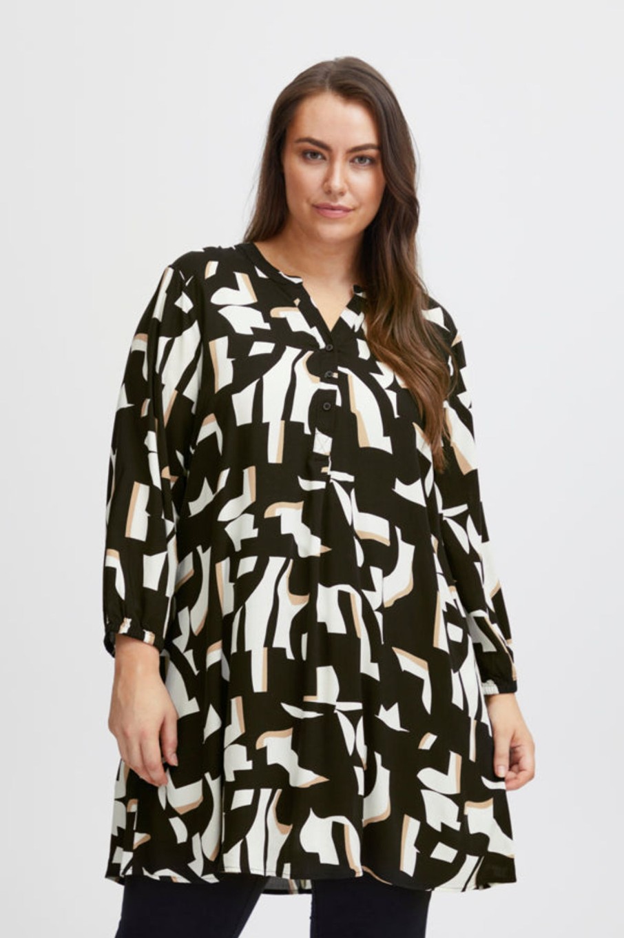 Overdele Fransa Plus Size Selection | Fpflowy Tunic 1 Black Graphic