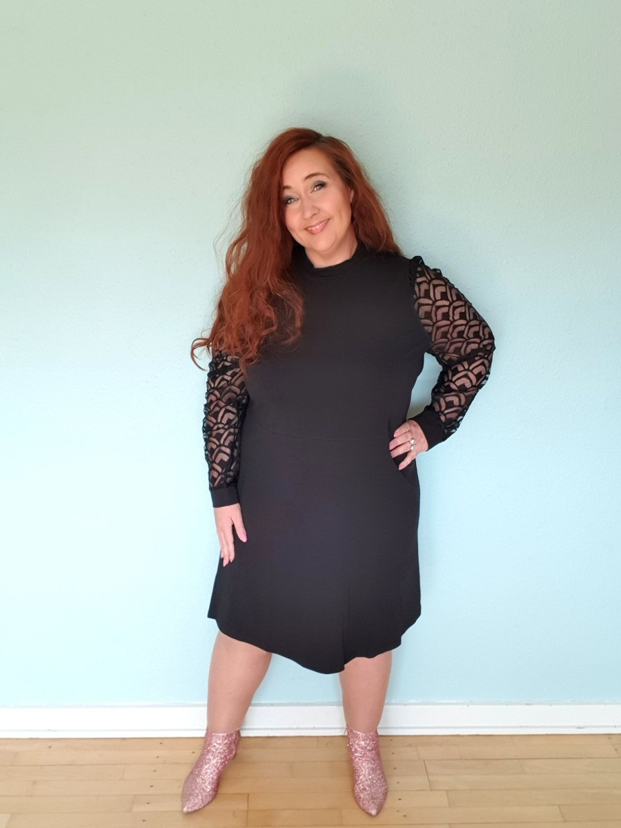 Overdele ONLY CURVE | Oncmille Lilo L/S Mix Dress Jrs Black