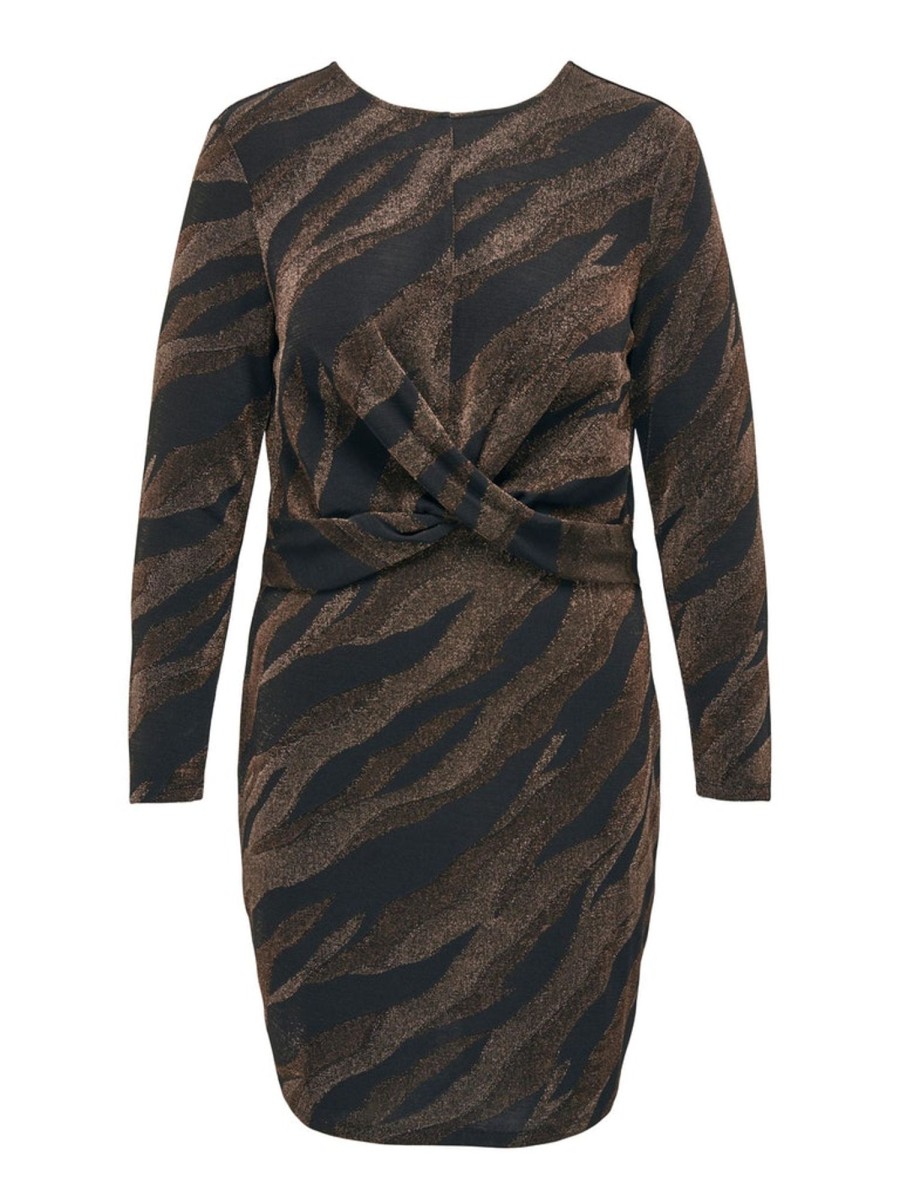 Overdele ONLY CURVE | Oncnew Queen L/S Glitter Dress Box Jrs Black Zebra Brown Lentil