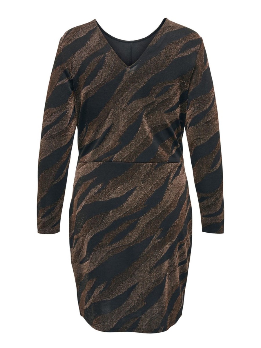 Overdele ONLY CURVE | Oncnew Queen L/S Glitter Dress Box Jrs Black Zebra Brown Lentil