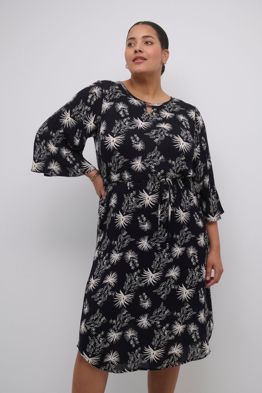 Overdele Kaffe Curve | Kcmarlu Ami Dress 105122 Black/Antique White Print