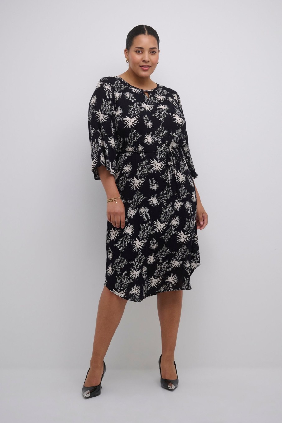 Overdele Kaffe Curve | Kcmarlu Ami Dress 105122 Black/Antique White Print