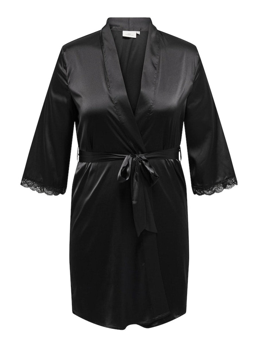 Andet Only Carmakoma | Cardomina Satin Lace Kimono Wvn Black