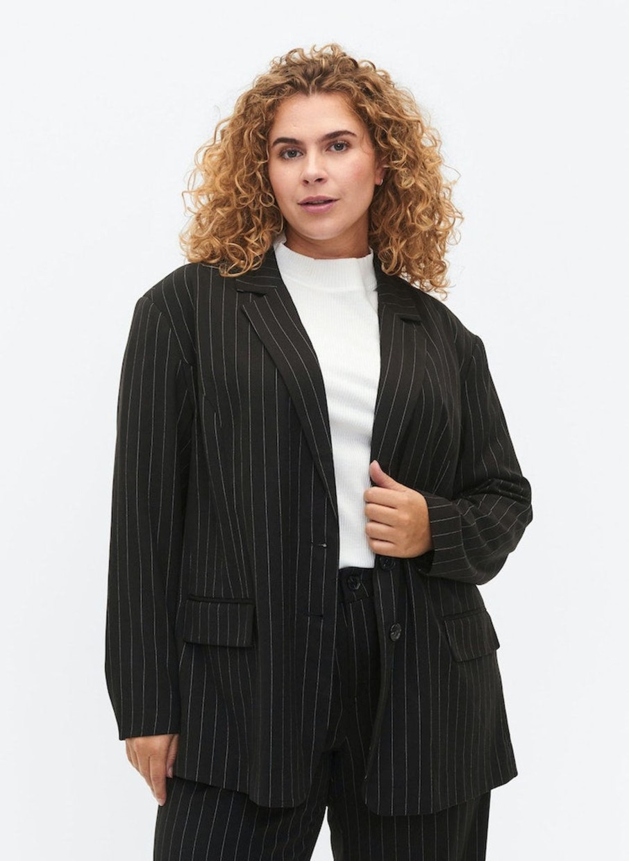 Overdele ZIZZI | Zimpin - L/S - Blazer Black W. Pinstripe