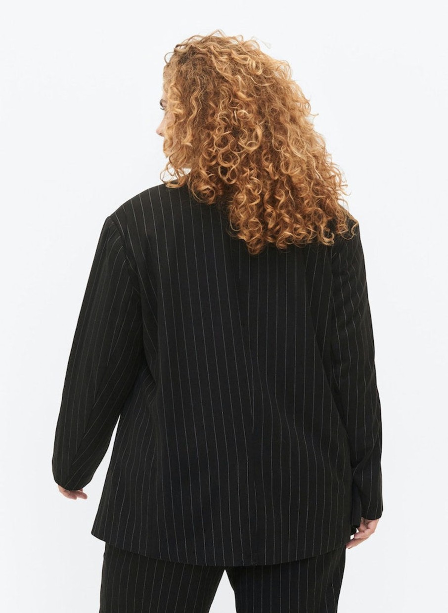 Overdele ZIZZI | Zimpin - L/S - Blazer Black W. Pinstripe