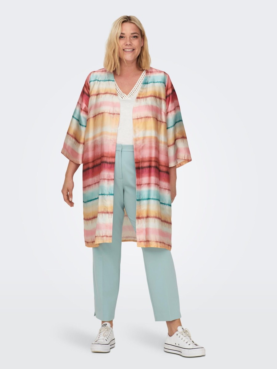 Andet ONLY CARMAKOMA | Cartanny 3/4 Kimono Aop Sandshell Tie Dye