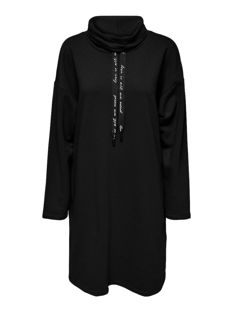 Overdele ONLY CURVE | Onclucia L/S Highneck Dress Swt Black String Love