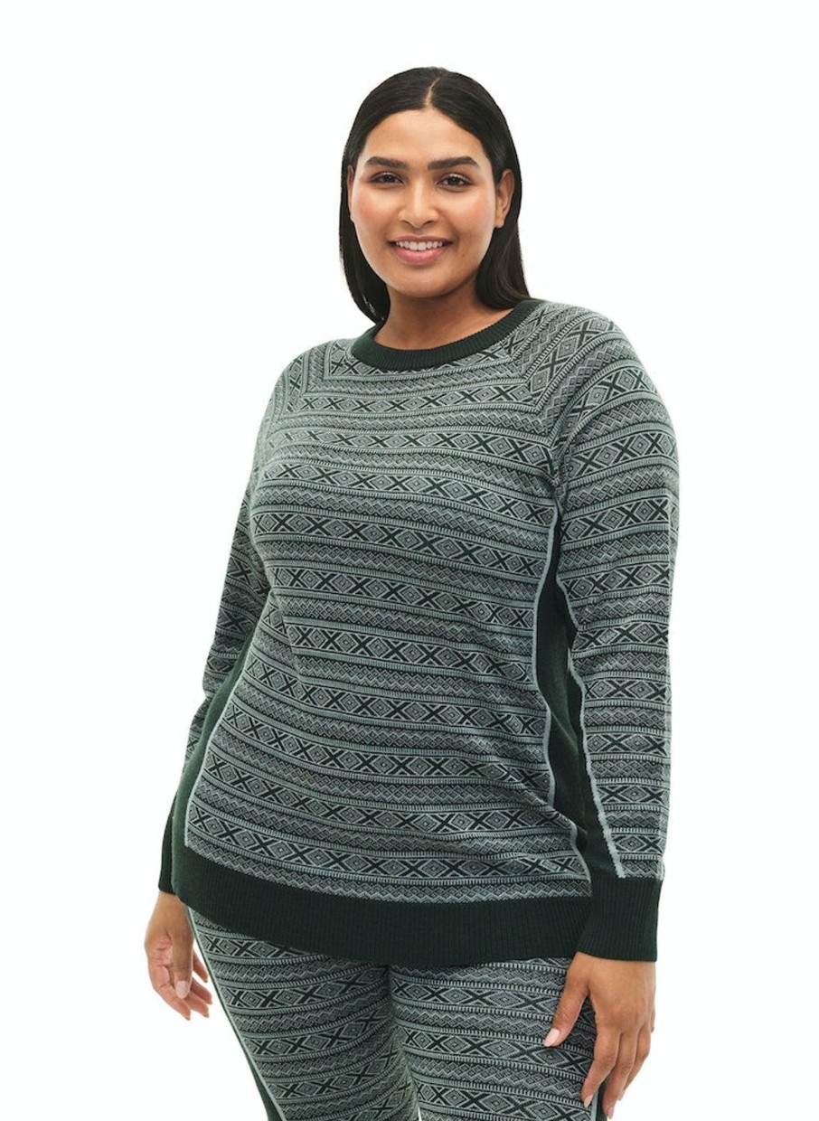 Andet ZIZZI | Zimannie - L/S - Ski Pullover Deep Lake Comb