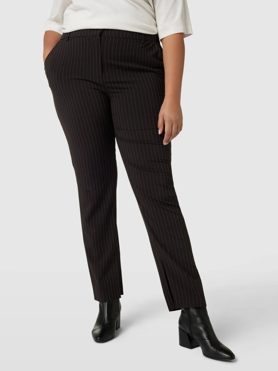 Underdele ONLY CARMAKOMA | Carkiya Hw Slim Zip Slit Pins Pant Wvn Black White Pinstripe