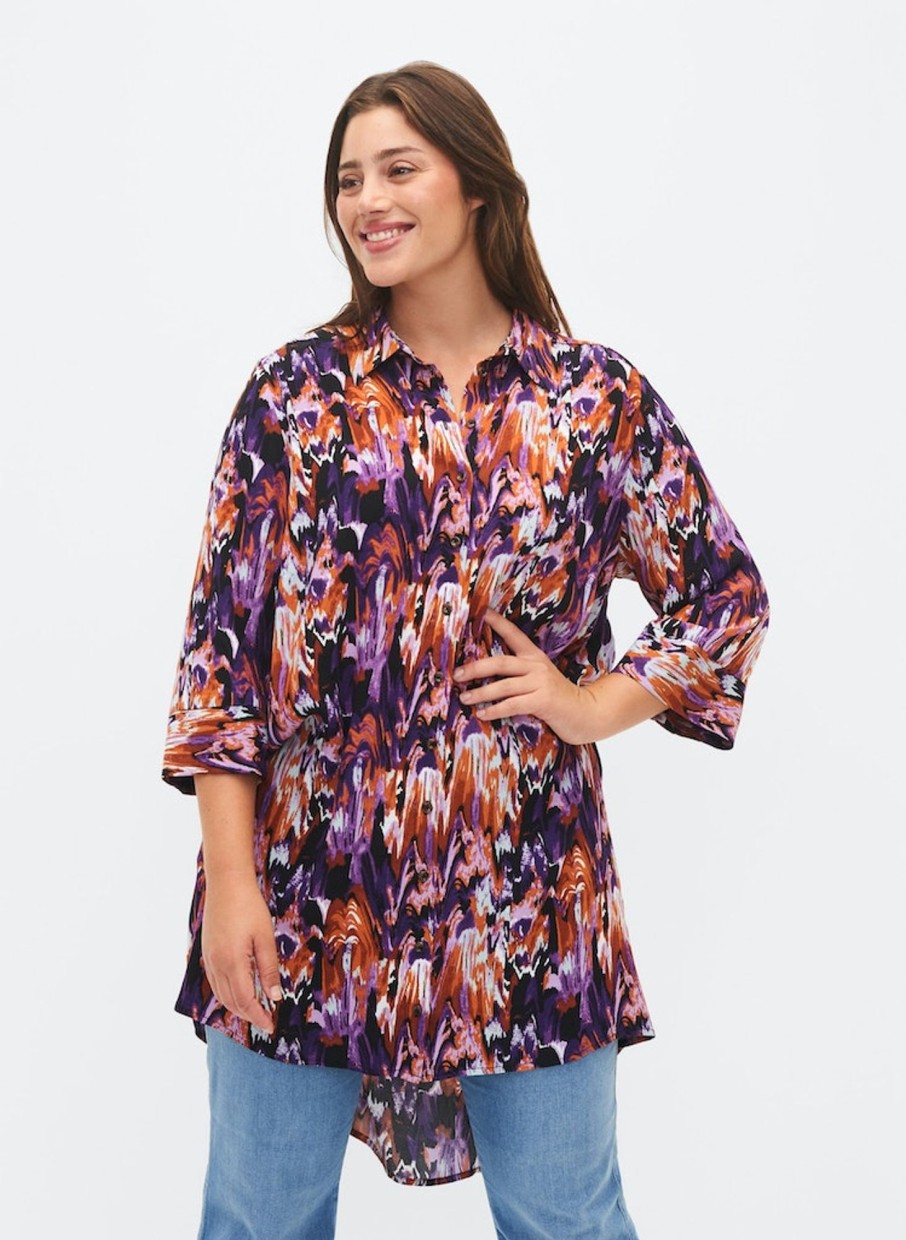 Overdele ZIZZI | Zimdala - 3/4 - Long Shirt Pansy Aop