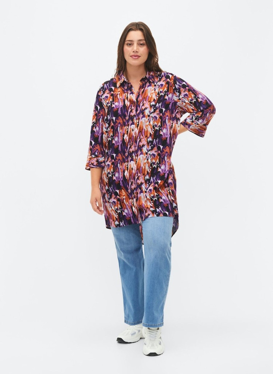 Overdele ZIZZI | Zimdala - 3/4 - Long Shirt Pansy Aop