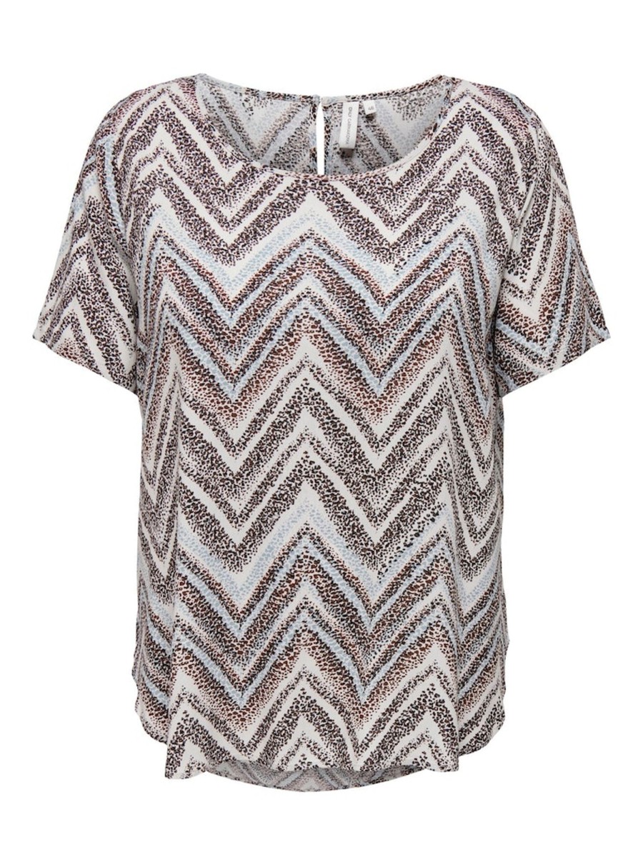 Overdele ONLY CARMAKOMA | Carnova Ella Life S/S Top Birch Zig Zag