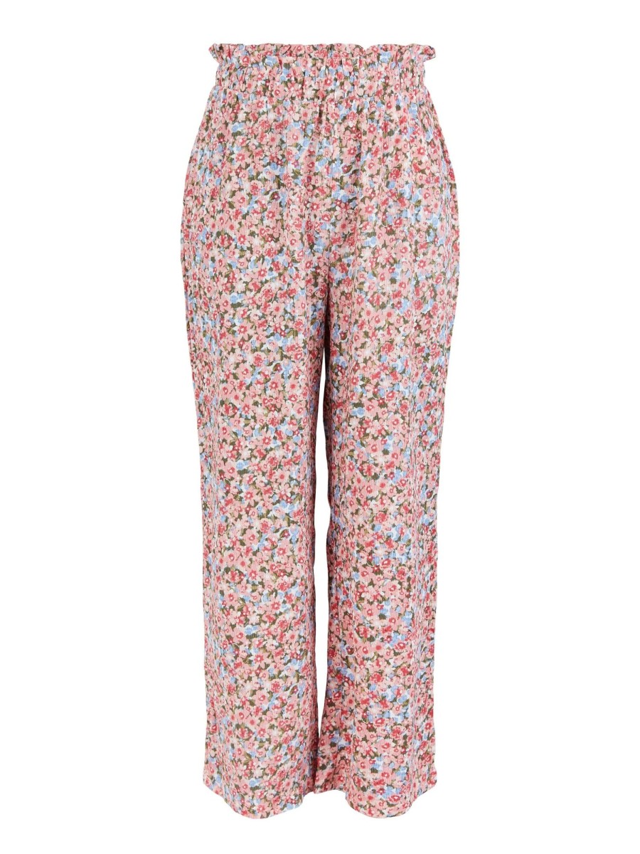 Underdele Pieces Curve | Pcselina Hw Pants Qx Bc Strawberry Pink Small Flower