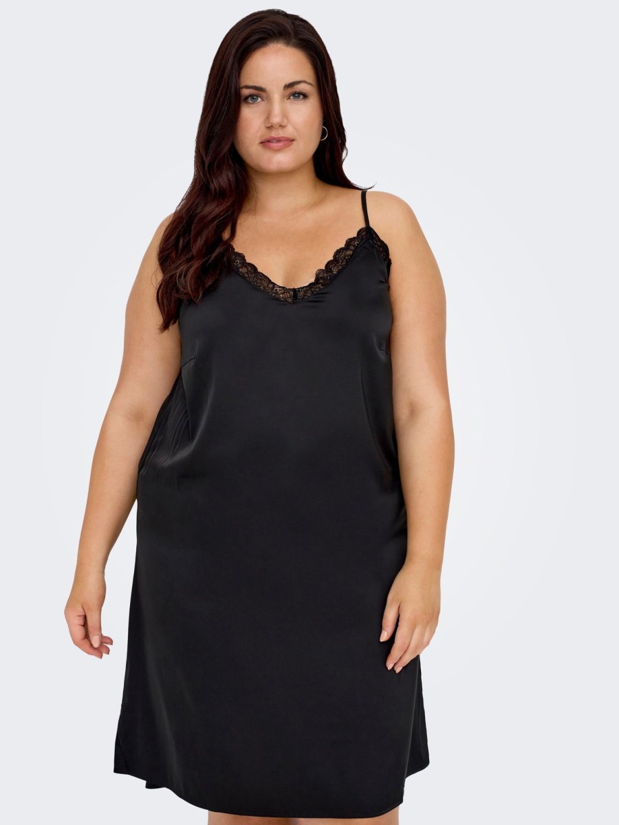 Andet Only Carmakoma | Cardomina Satin Lace Dress Wvn Black