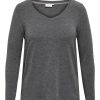 Overdele Only Carmakoma | Carbottlia L/S V-Neck Top Jrs Dark Grey Melange