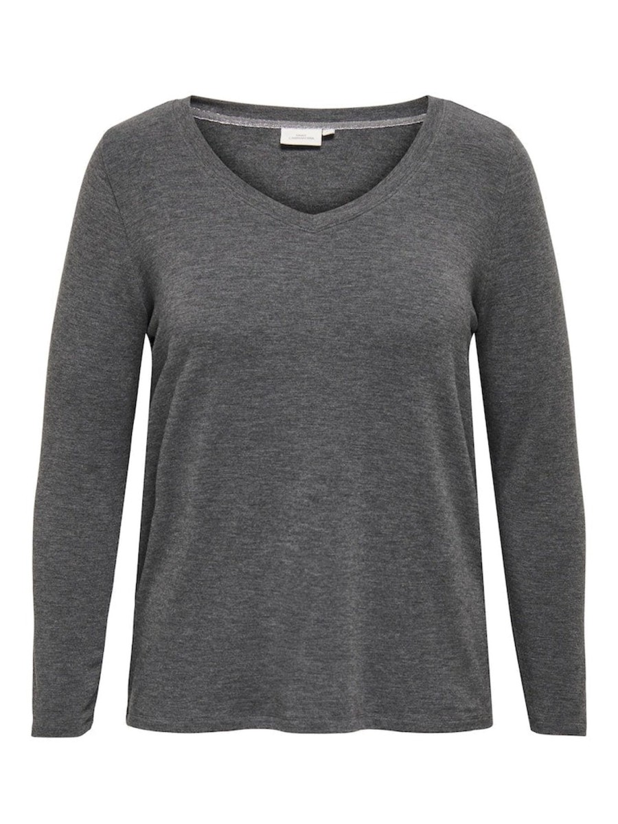 Overdele Only Carmakoma | Carbottlia L/S V-Neck Top Jrs Dark Grey Melange