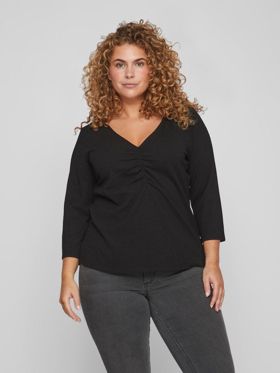 Overdele EVOKED VILA | Vimikan V-Neck 3/4 Sleeve Top/Cur/Rt