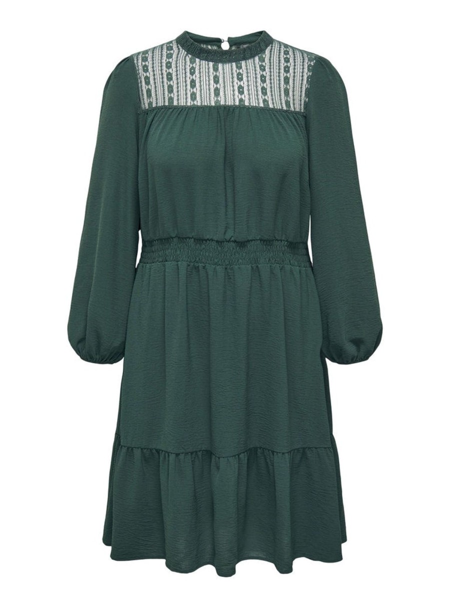 Overdele ONLY CURVE | Oncmette Ls Lace Neck Dress Wvn Ponderosa Pine