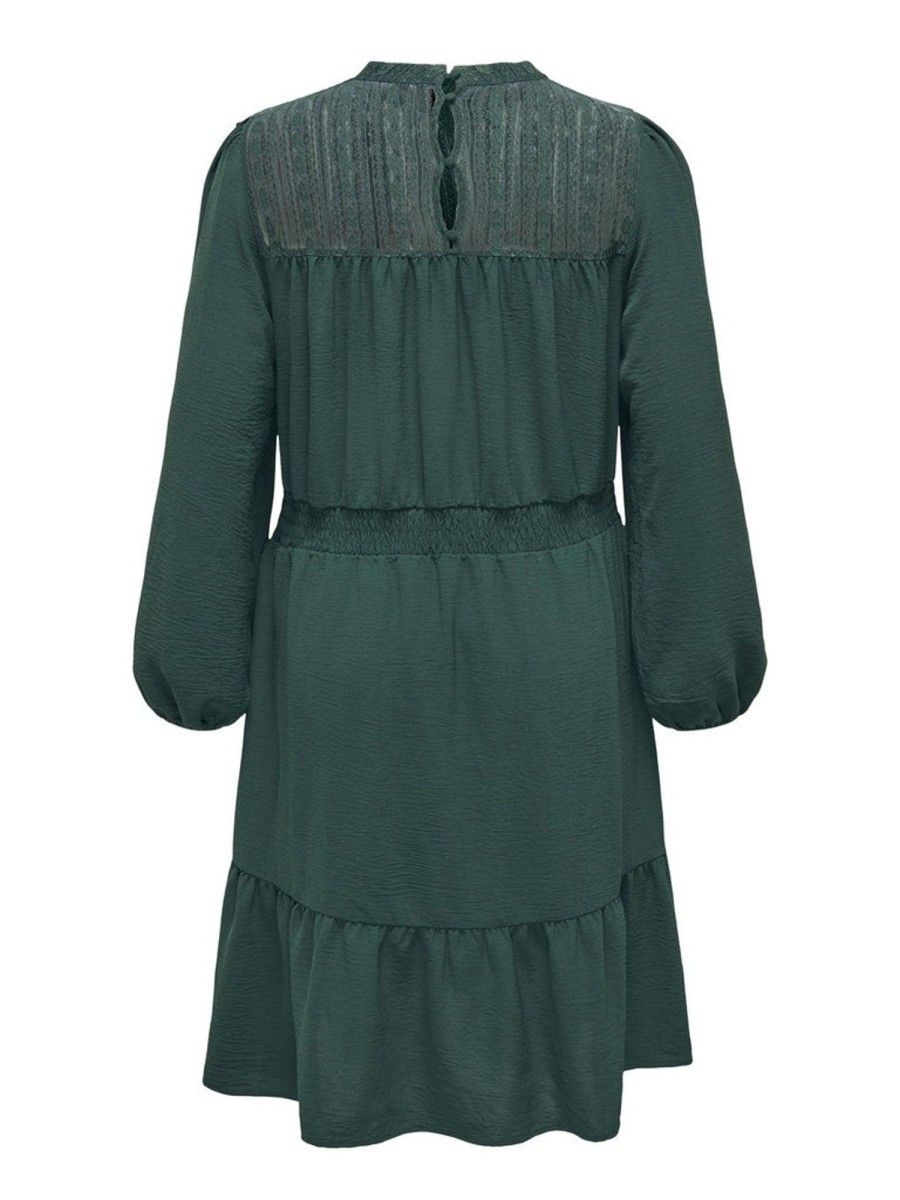 Overdele ONLY CURVE | Oncmette Ls Lace Neck Dress Wvn Ponderosa Pine