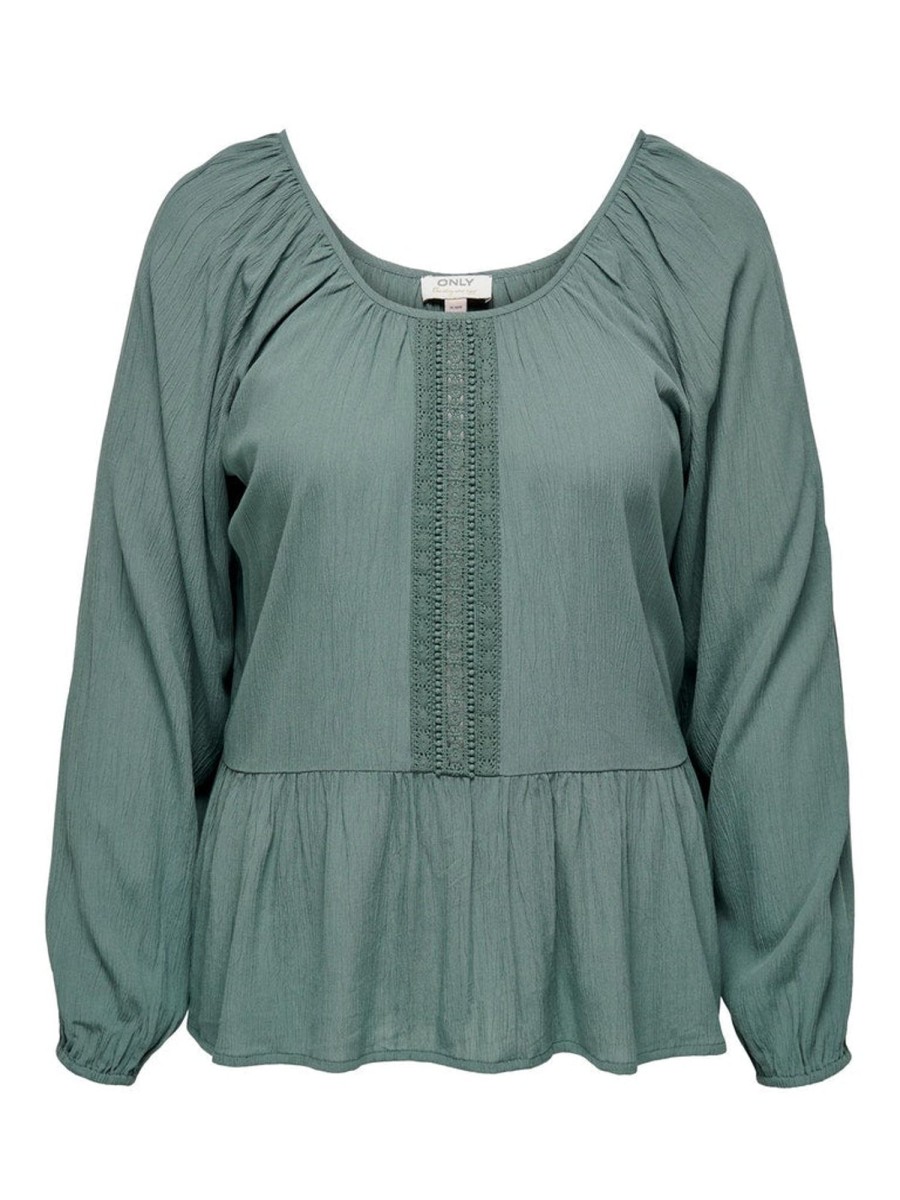 Overdele ONLY CURVE | Oncnora Alma L/S Blouse Wvn Balsam Green