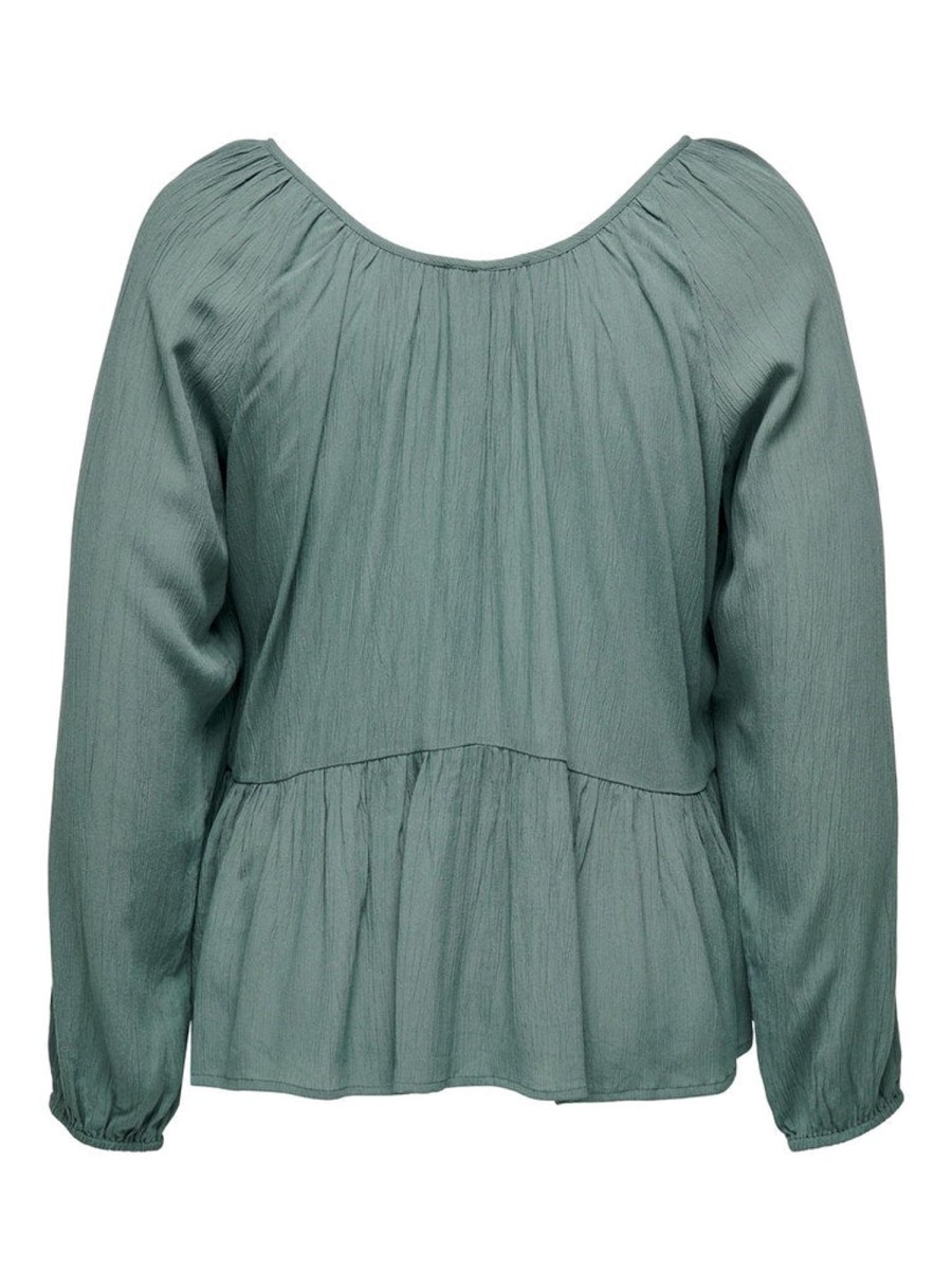 Overdele ONLY CURVE | Oncnora Alma L/S Blouse Wvn Balsam Green