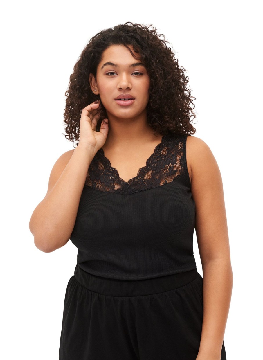 Overdele ZIZZI | Zimliv - S/L - Lace Top Black