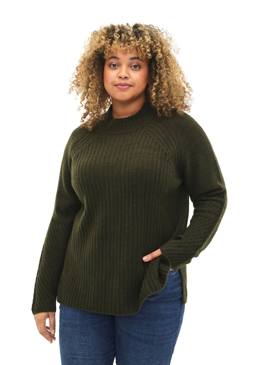 Overdele ZIZZI | Mcomfy Rib - L/S - Pullover Forest Night Mel.