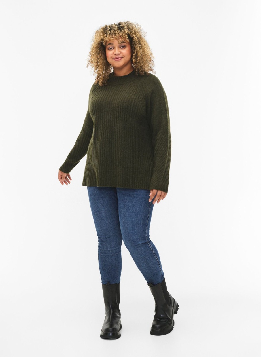 Overdele ZIZZI | Mcomfy Rib - L/S - Pullover Forest Night Mel.