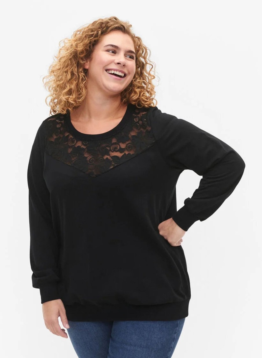 Overdele ZIZZI | Zivea - L/S - Lace Sweat Black