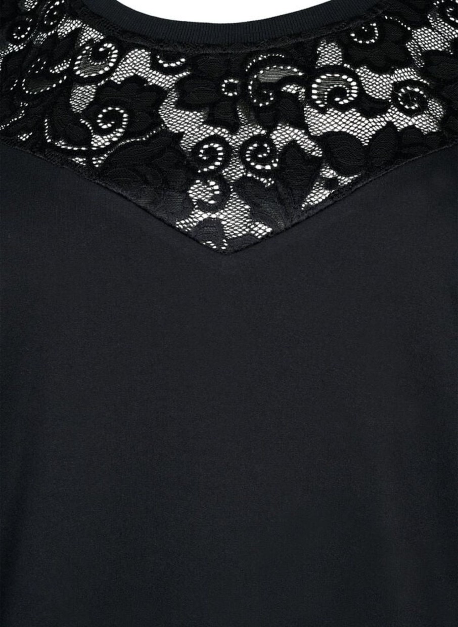 Overdele ZIZZI | Zivea - L/S - Lace Sweat Black