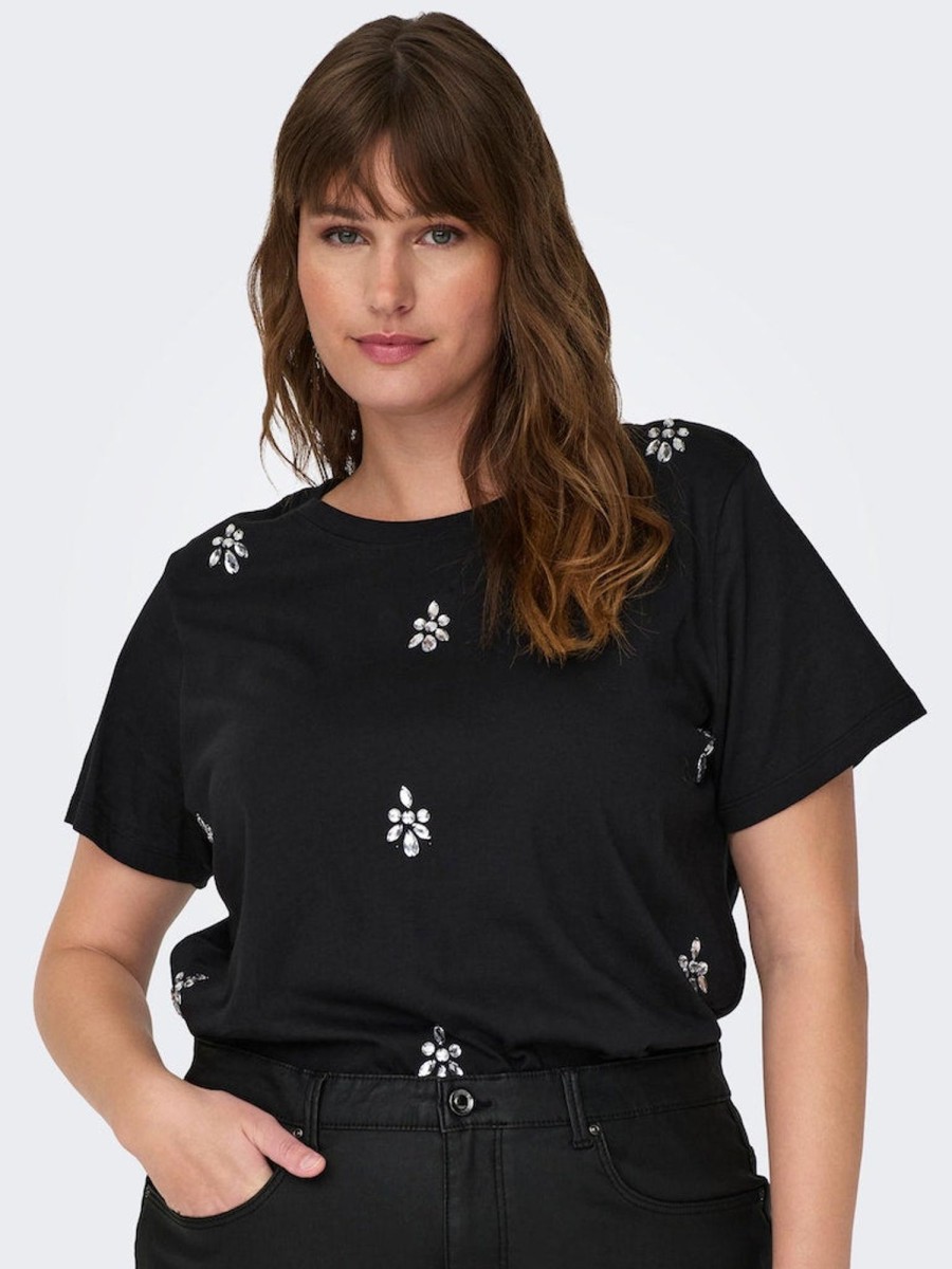 Overdele ONLY CARMAKOMA | Carjustina S/S Reg Tee Jrs Black Glitter Aop