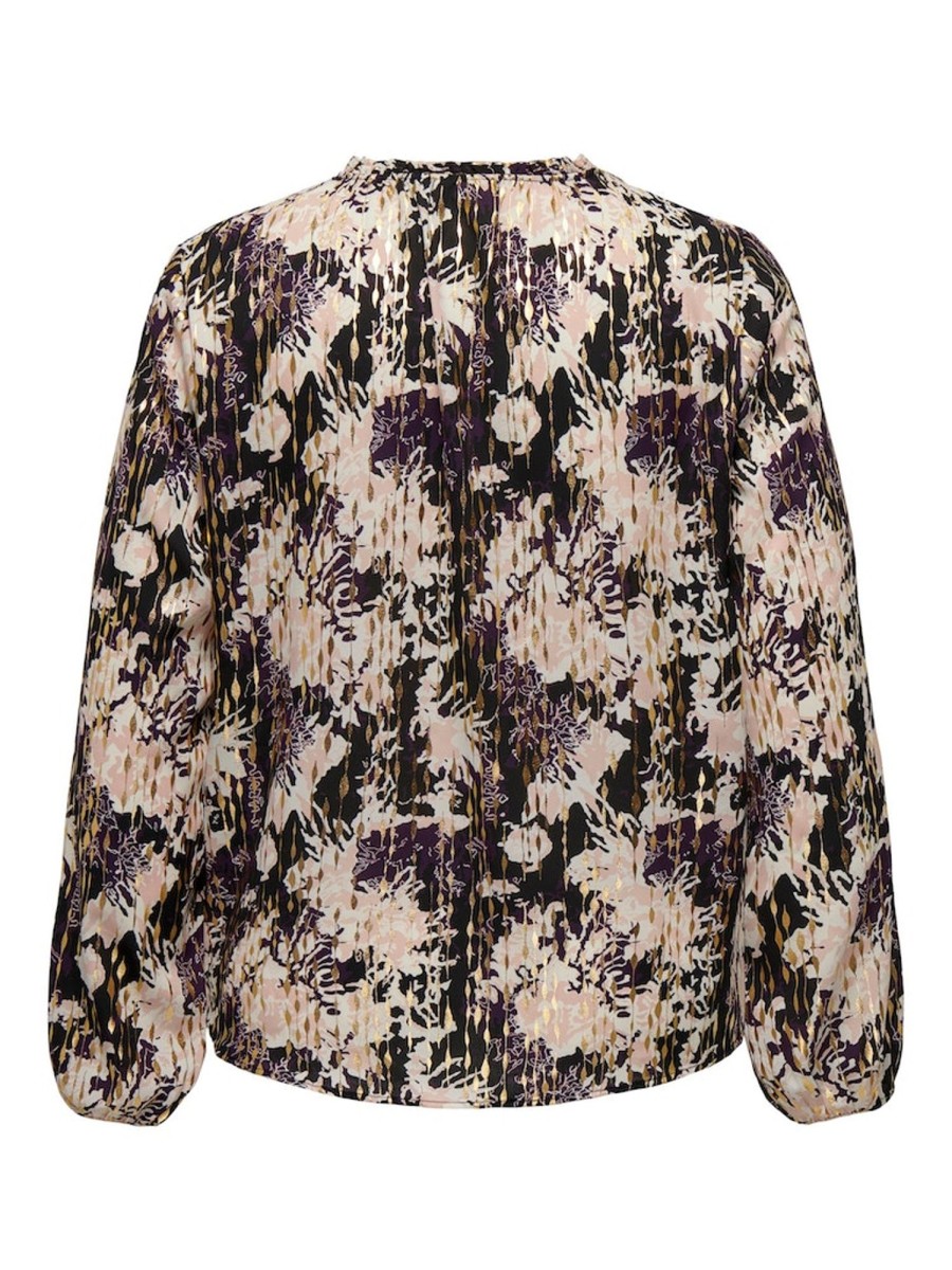 Overdele ONLY CARMAKOMA | Carreece L/S V-Neck Top Aop Black Broken Flower Aop