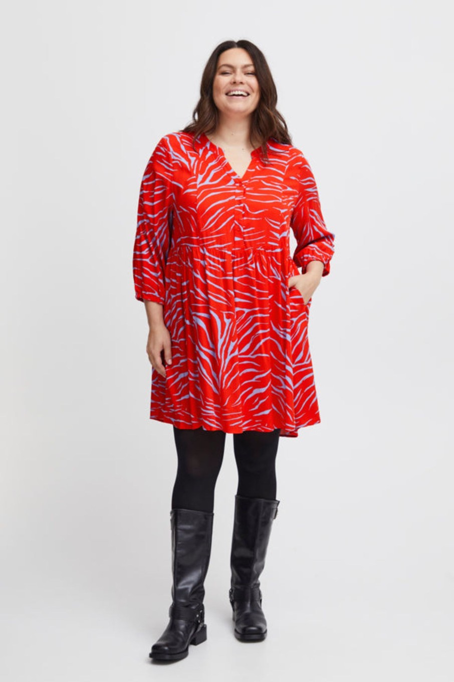 Overdele Fransa Plus Size Selection | Fpjustine Tunic 1 Red Alert Zebra Mix