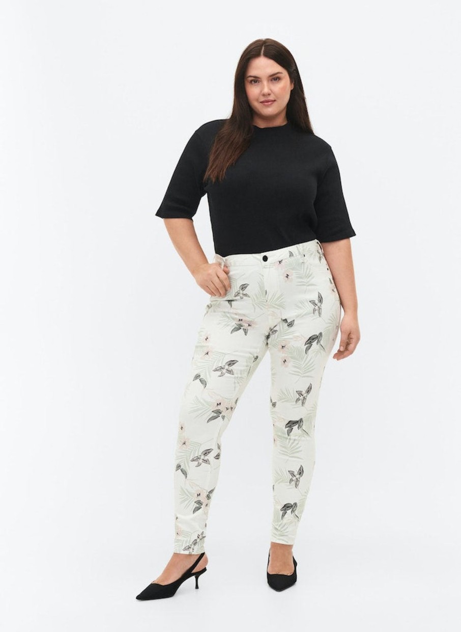 Underdele ZIZZI | Zijsea - Amy Jeans White Flower Aop L78