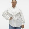 Overdele Vero Moda Curve | Vmcbeate Ls Scallop Shirt Wvn Cur Snow White