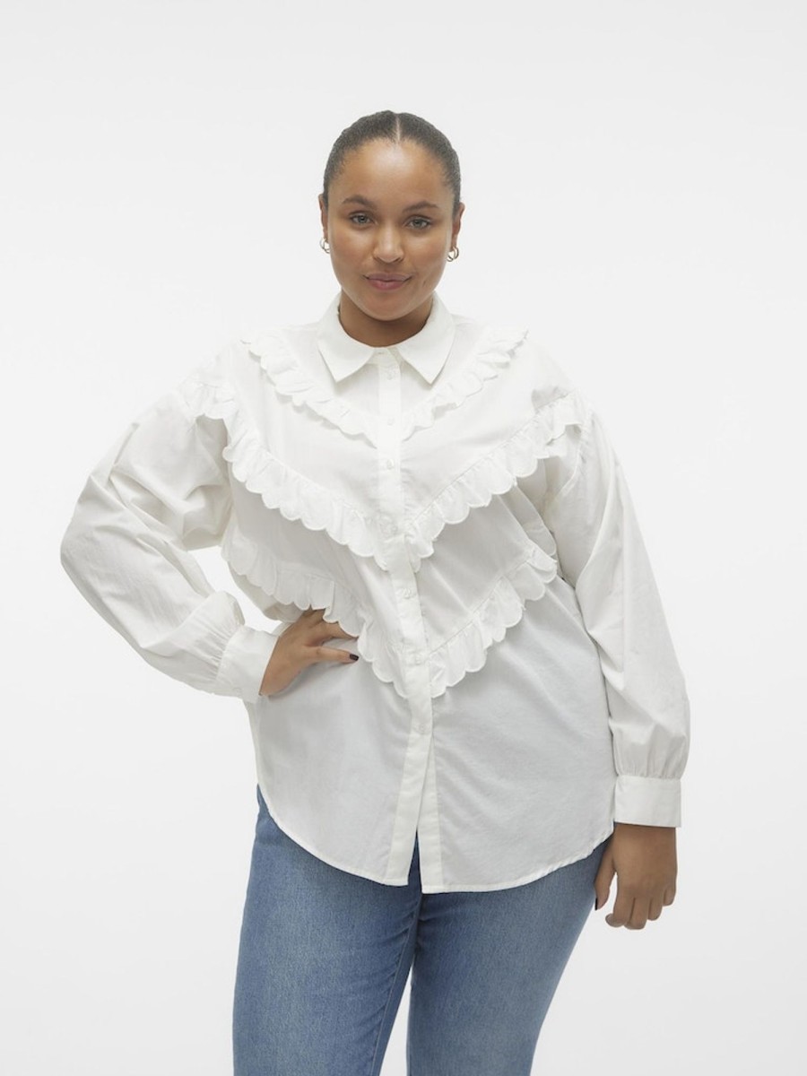 Overdele Vero Moda Curve | Vmcbeate Ls Scallop Shirt Wvn Cur Snow White